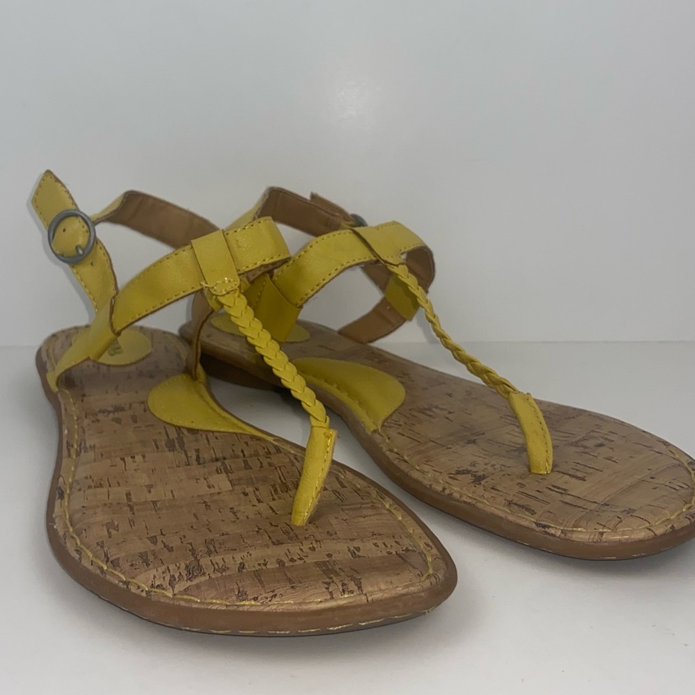 Merona Yellow Braided T-Strap Cork Insole Sandals